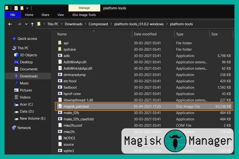 mover el archivo parcheado de magisk a la carpeta de herramientas de la plataforma